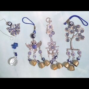 1 Blue and Silver Hanging Charms with Bells
